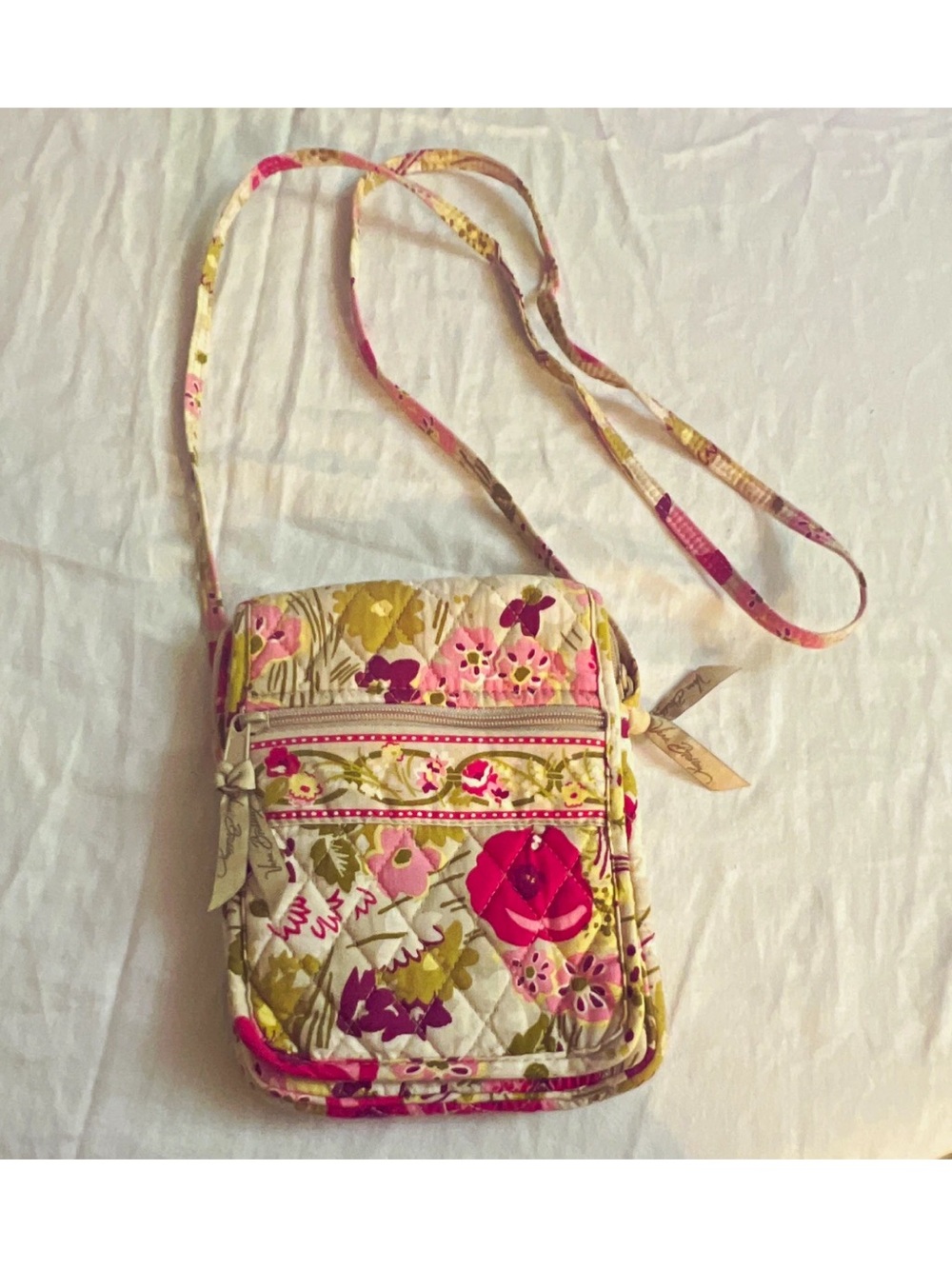 Vera Bradley Pink and Cream Floral Quilted Crossbody